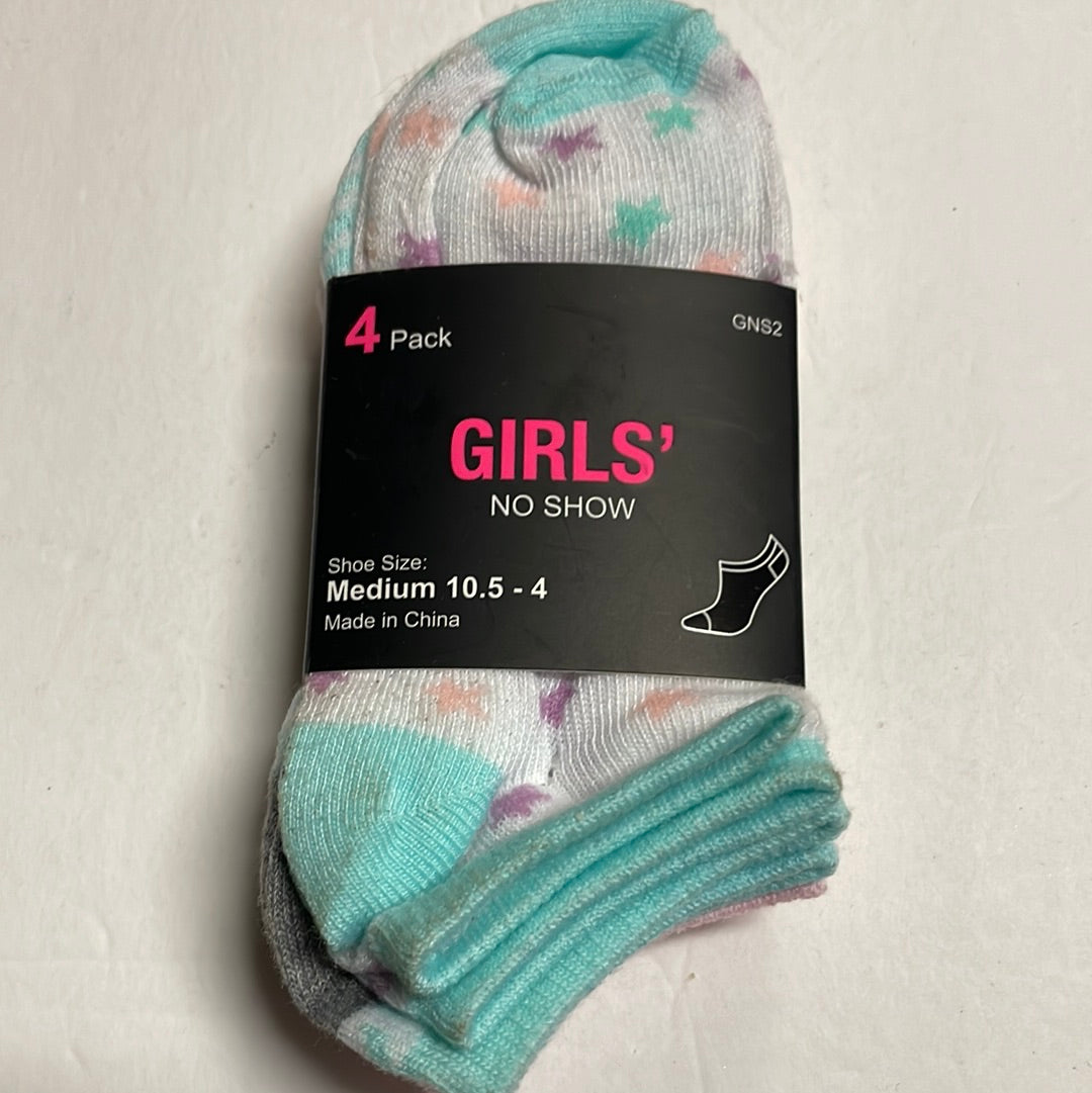 Girl’s No Show Socks, 4 Ct
