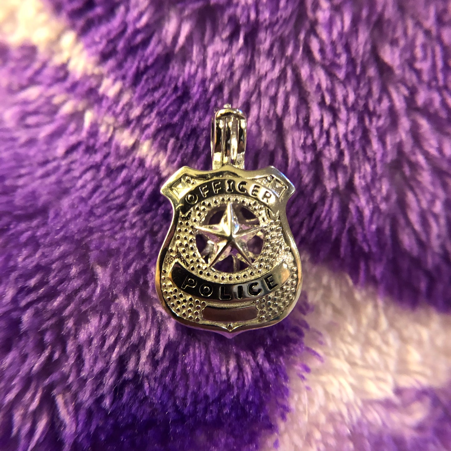 Police Officer Badge Single-Pearl Cage Pendant (Sterling Silver)