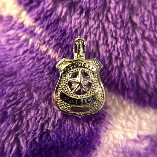 Police Officer Badge Single-Pearl Cage Pendant (Sterling Silver)