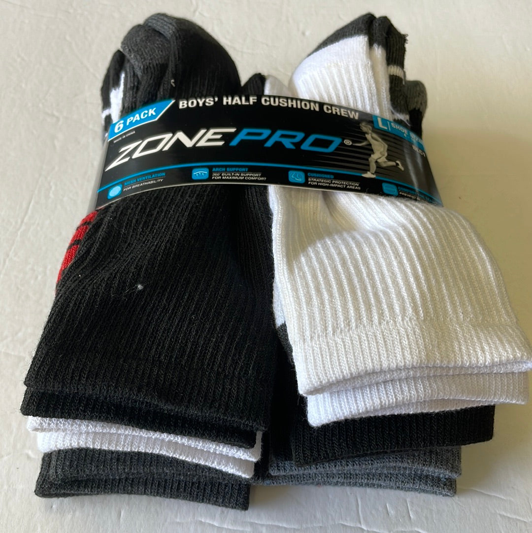 Boy’s Zone Pro Half Cushion Crew Socks