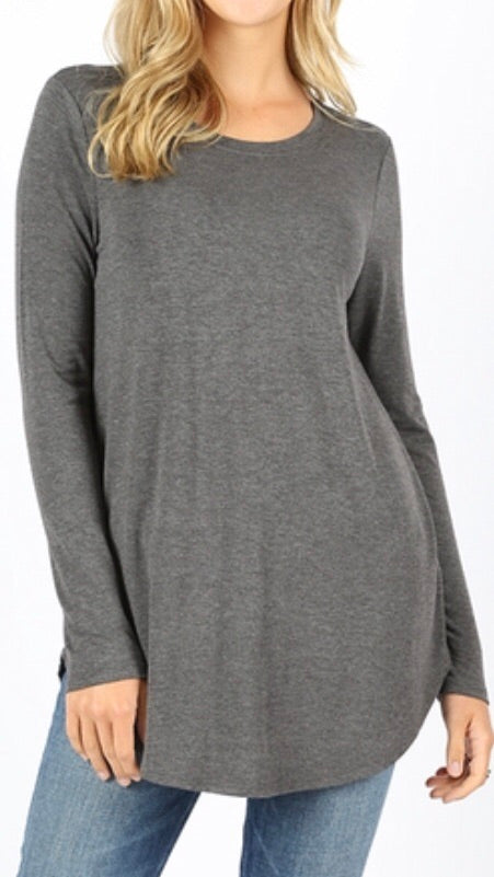 Tops, Long Sleeve Round Neck Round Hem Top