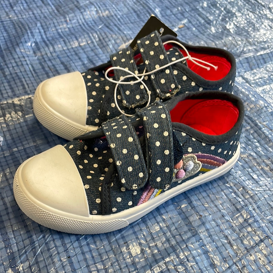 Youth, Swiggles Velcro Denim Blue Polkadot Rainbow Shoe