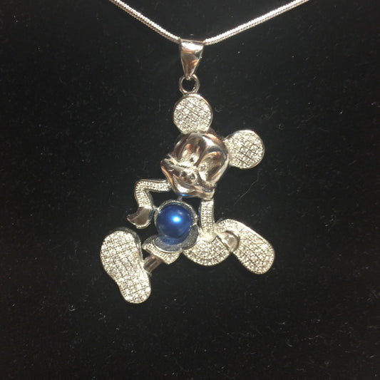 Walking Mickey Mouse Single-Pearl Pendant Mounting (Sterling silver)