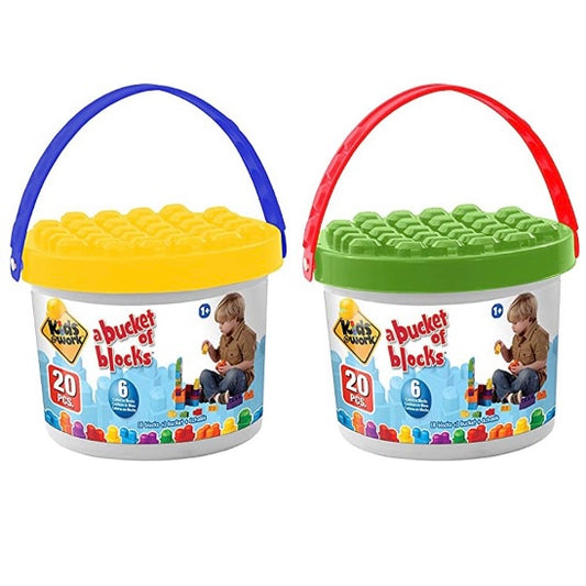 Kids@Work Bucket of Blocks, 20 Building Blocks with Storage Bucket