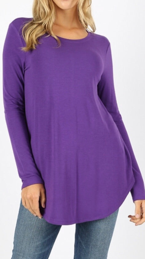 Tops, Long Sleeve Round Neck Round Hem Top