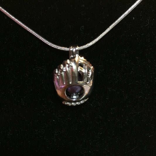 Baseball Mitt Single Pearl Cage Pendant (Sterling Silver)
