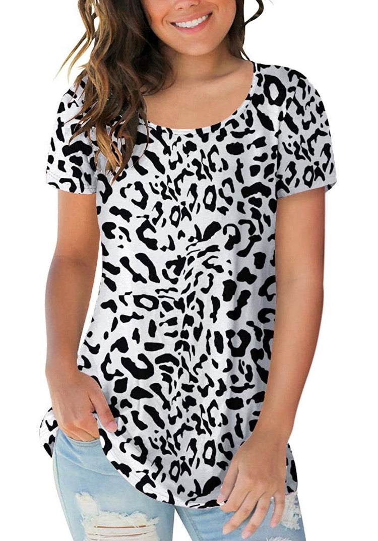 Tops, Short Sleeve Leopard Print