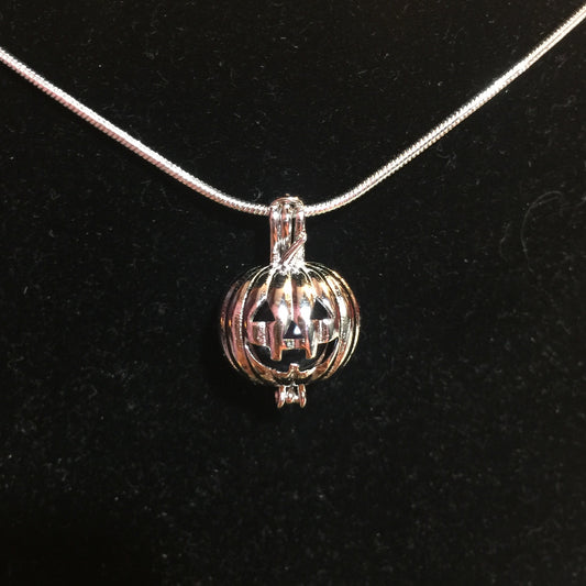 Pumpkin Single Pearl Cage Pendant (Sterling Silver)