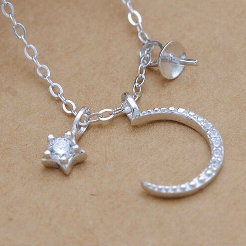 Star and Moon Single-Pearl Pendant Mounting (Sterling silver)
