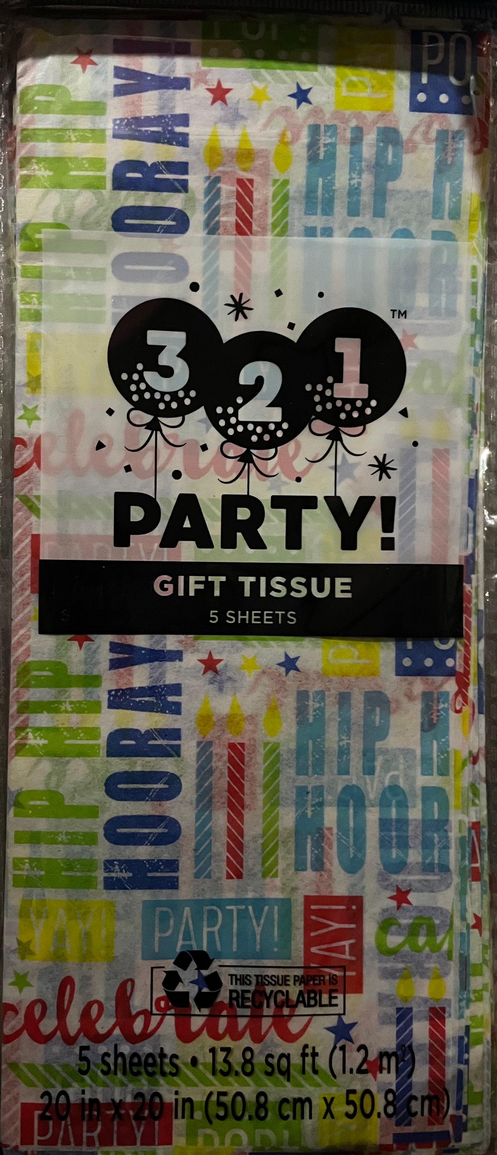 321 Party! Birthday Tissue Paper, 5 sheets  Gift wrapping supplies, Tissue  paper, Tissue