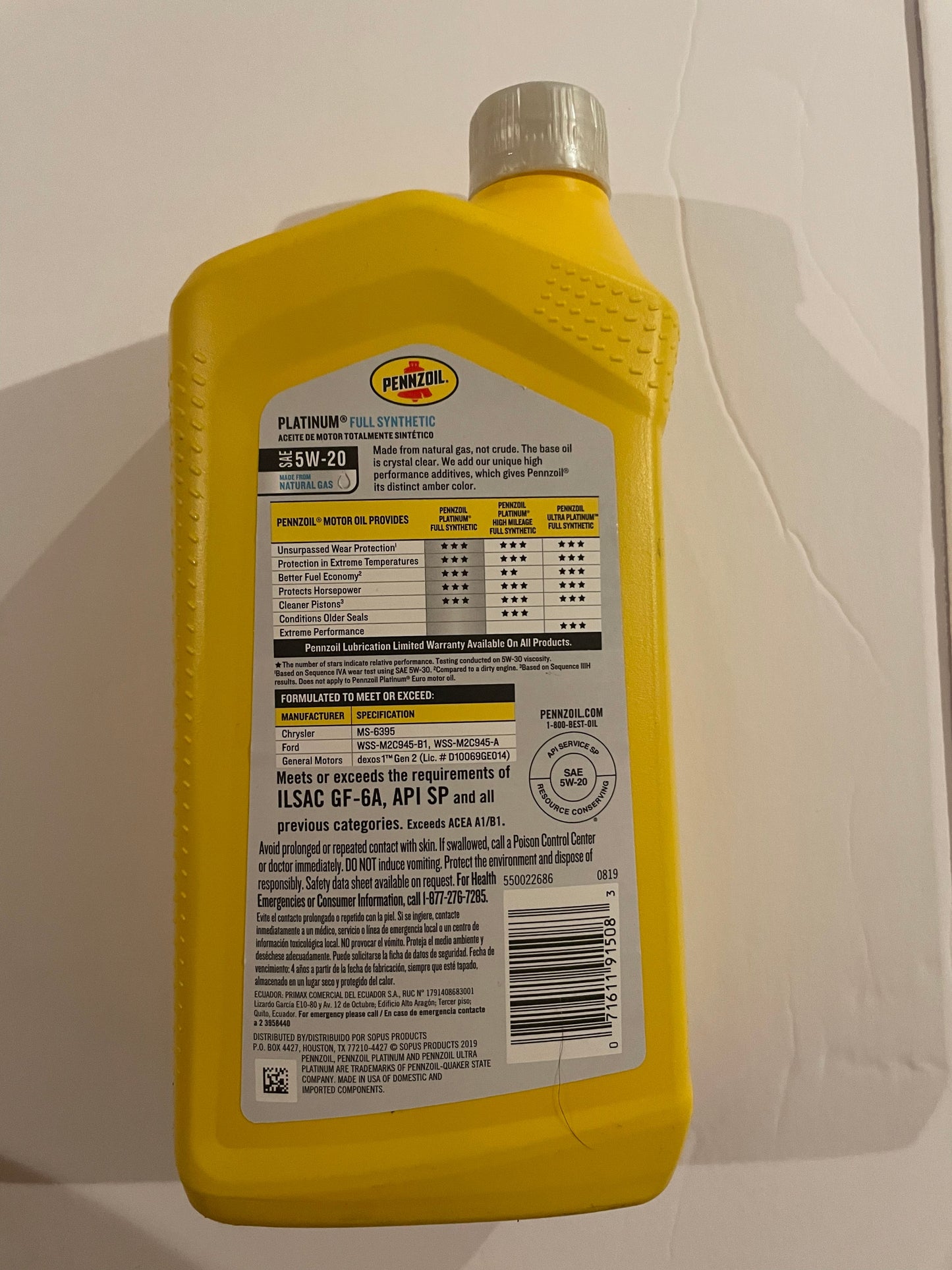 Automotive, Pennzoil Platinum Full Synthetic Motor Oil