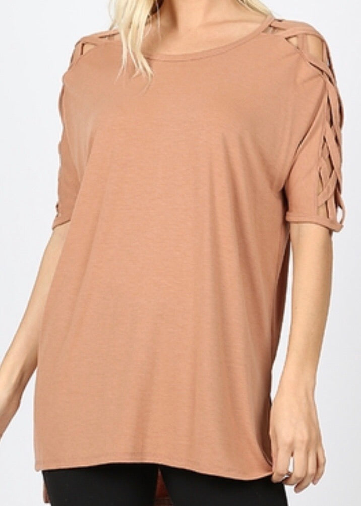 Tops, Criss Cross Shoulder Side Split Hi Low