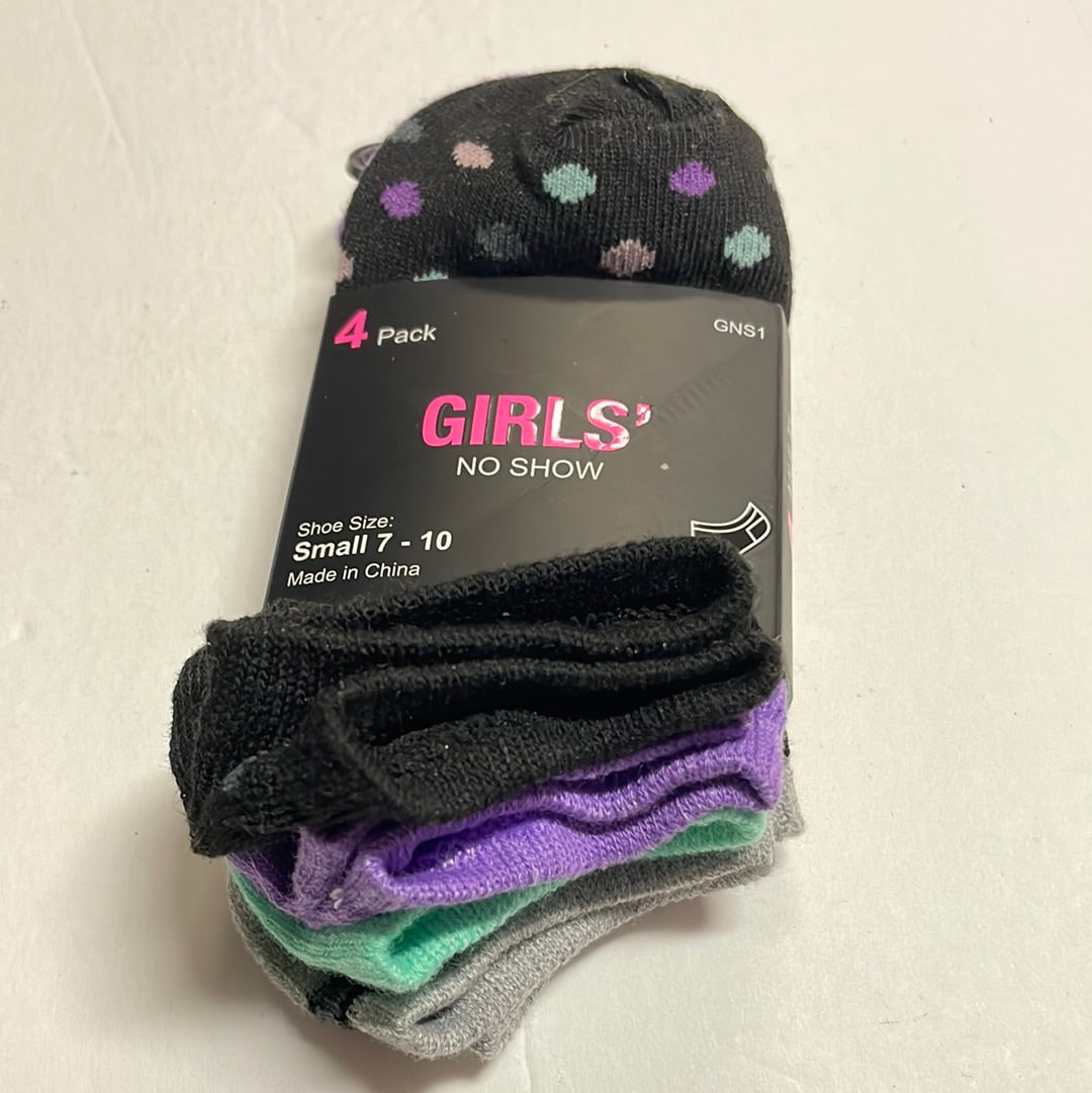 Girl’s No Show Socks, 4 Ct