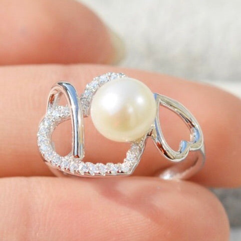 Triple Heart Single-Pearl Ring Mounting (Sterling silver)