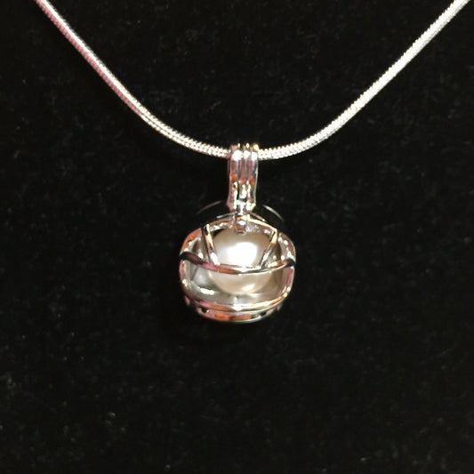 Football Helmet Single Pearl Cage Pendant (Sterling Silver)
