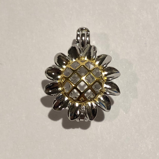 Sunflower Single-Pearl Cage Pendant (Sterling Silver)