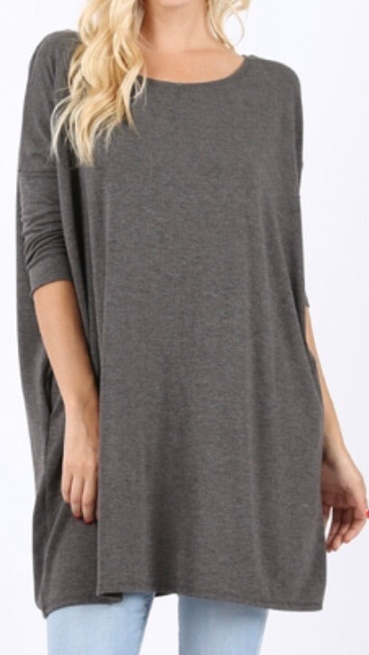 Tops, 3/4 Sleeve Drop Shoulder Boxy Top