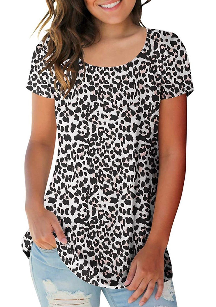 Tops, Short Sleeve Leopard Print