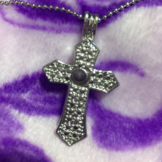 Cross Single-Pearl Cage Pendant (Silver Plated)