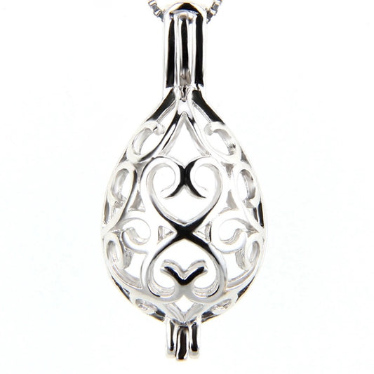 Love Heart Egg Multi-Pearl Cage Pendant (Sterling Silver)
