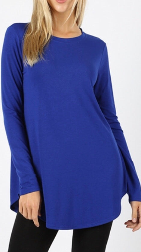 Tops, Long Sleeve Round Neck Round Hem Top