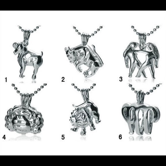 Zodiac Sign Single-Pearl Cage Pendant (silver plated)