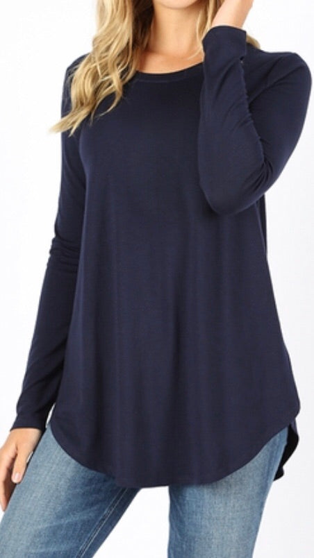 Tops, Long Sleeve Round Neck Round Hem Top