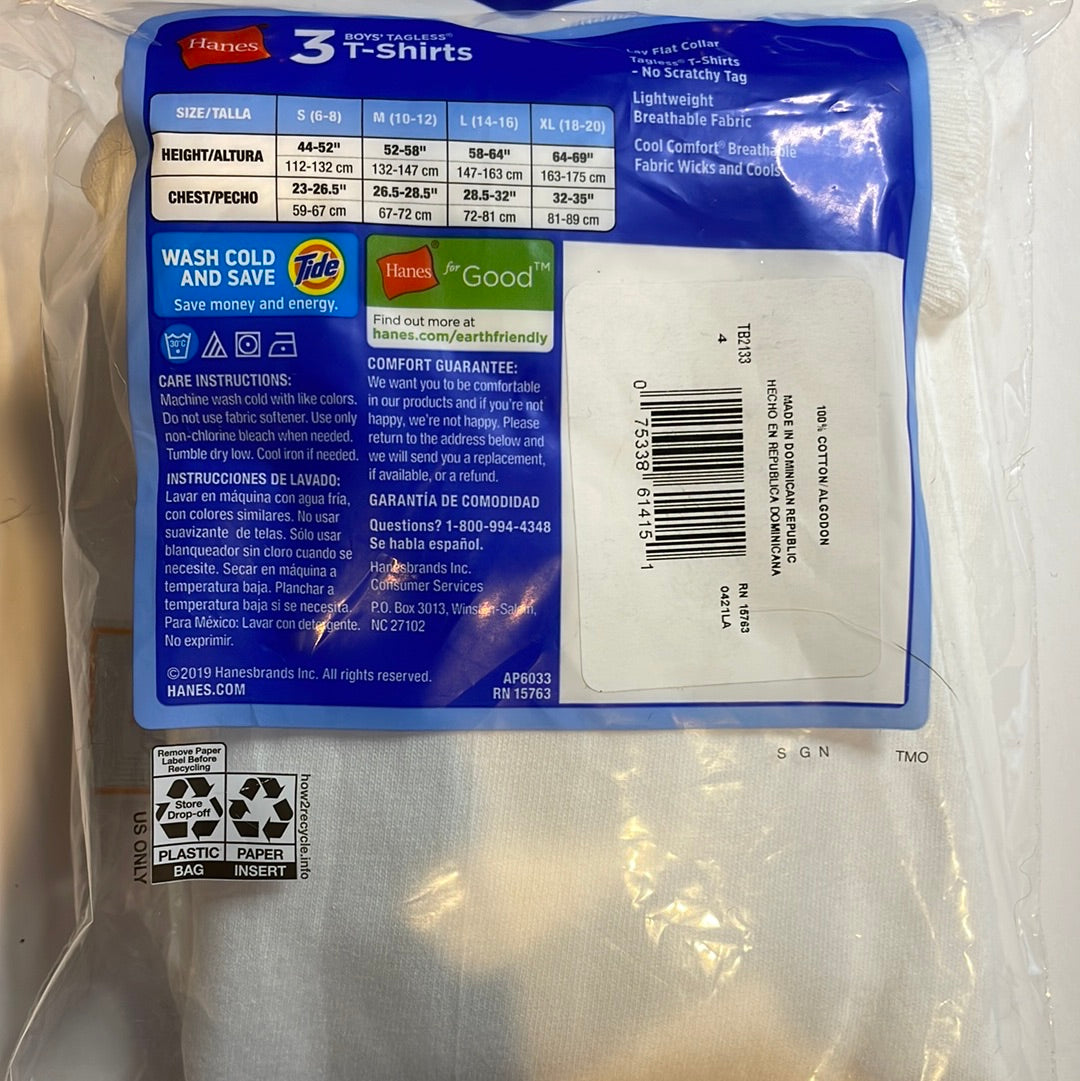 Boy’s Hanes Crew Tagless T-Shirts White