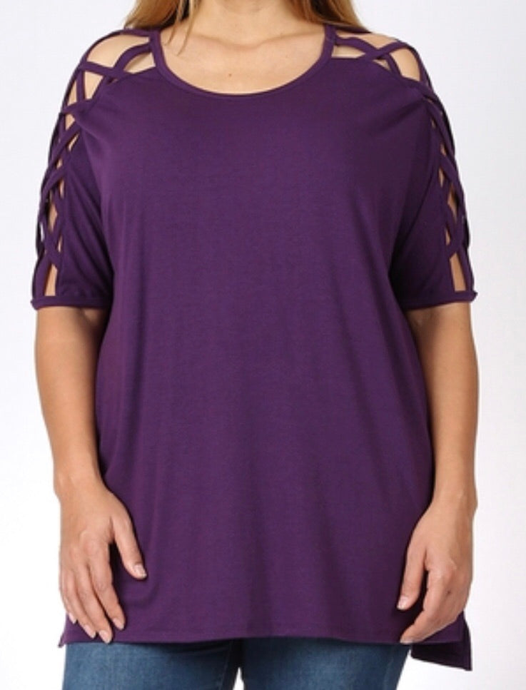 Tops, Criss Cross Shoulder Side Split Hi Low