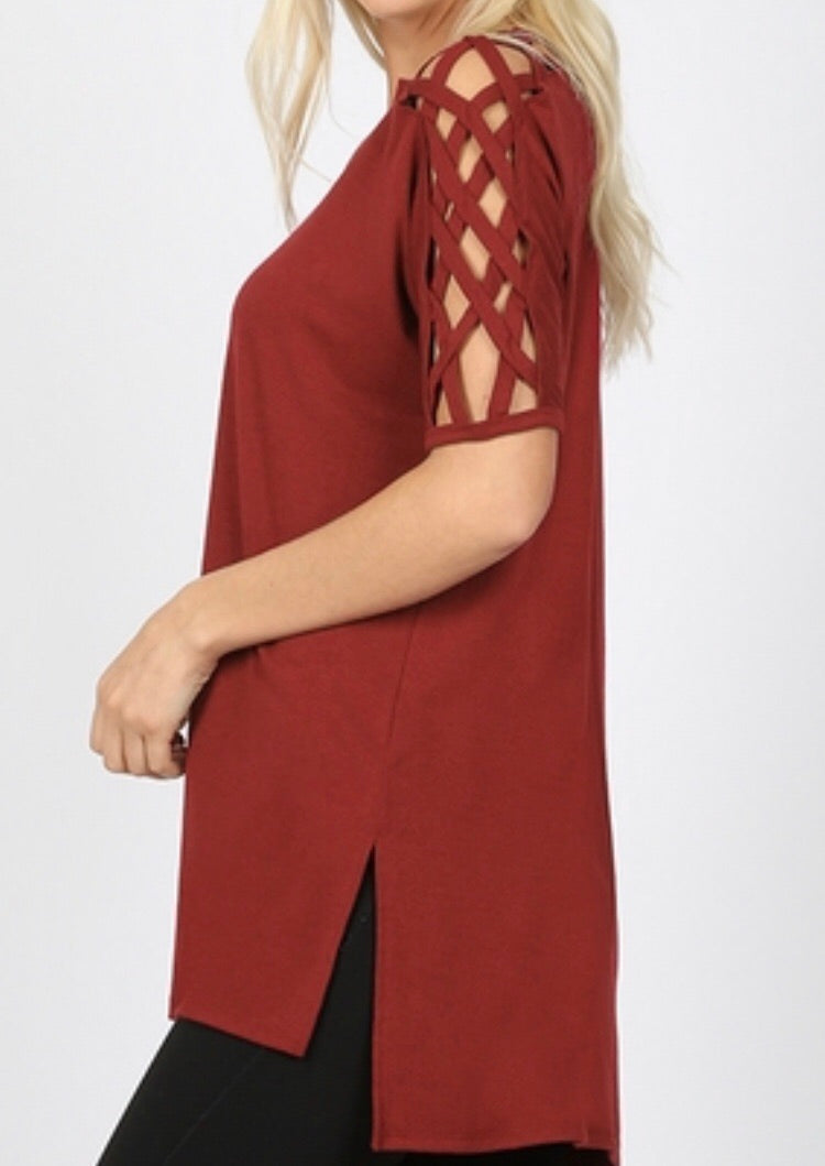 Tops, Criss Cross Shoulder Side Split Hi Low