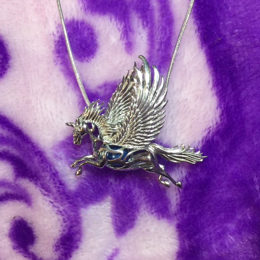 Pegacorn: Pegasus and Unicorn Single-Pearl Cage Pendant (Sterling Silver)