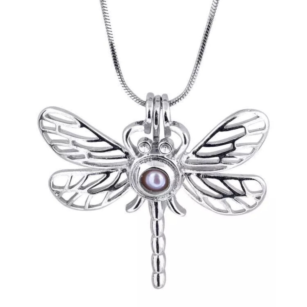 Dragonfly Single-Pearl Cage Pendant (18K Gold Plated)