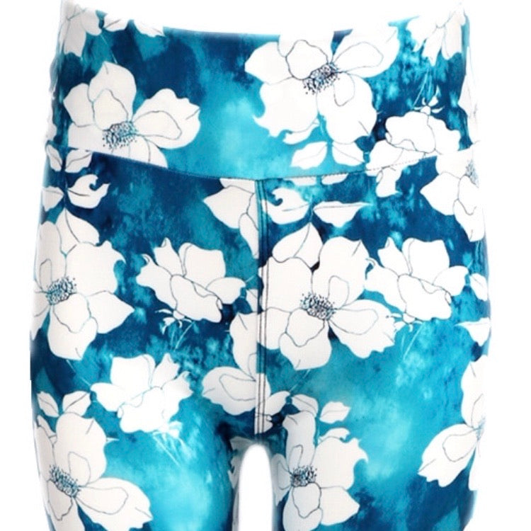 Leggings, Flowers in Turquoise