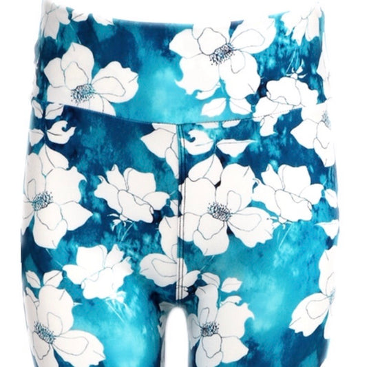 Leggings, Flowers in Turquoise