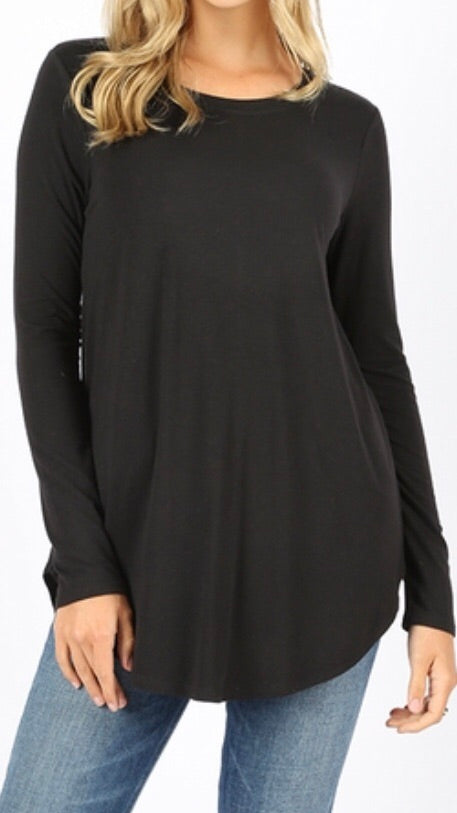 Tops, Long Sleeve Round Neck Round Hem Top