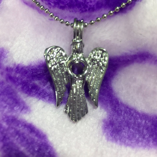 Angel Single-Pearl Cage Pendant (Silver Plated)
