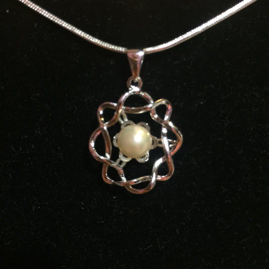 Spiral Flower Single-Pearl Pendant Mounting (Silver Plated)