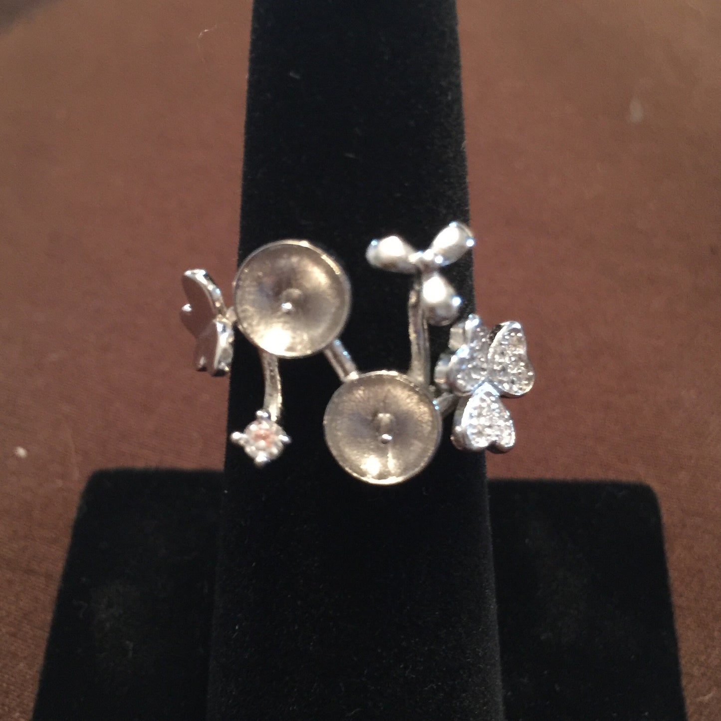 Butterfly Garden Double-Pearl Ring Mounting (Sterling silver)