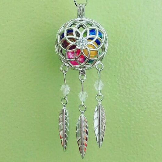 White Dream Catcher Cage Multi-Pearl Cage Pendant (Sterling silver)
