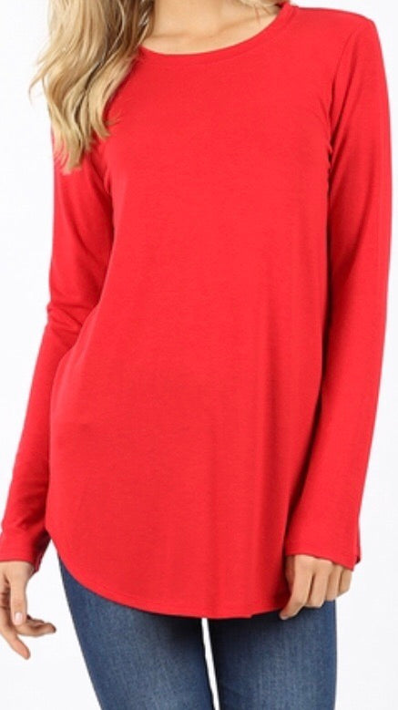Tops, Long Sleeve Round Neck Round Hem Top