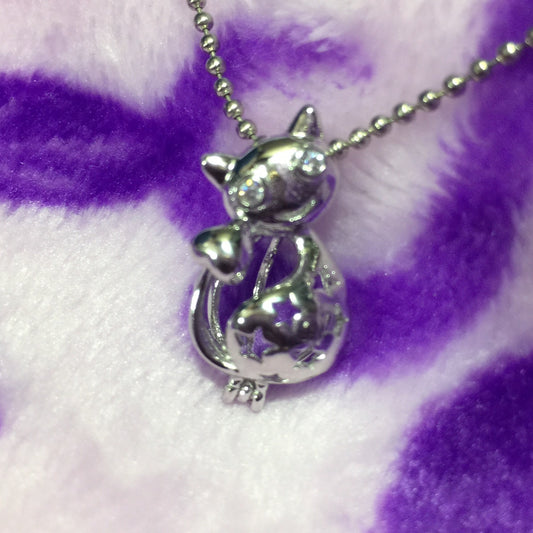 Kitty Cat Single-Pearl Cage Pendant (Sterling Silver)