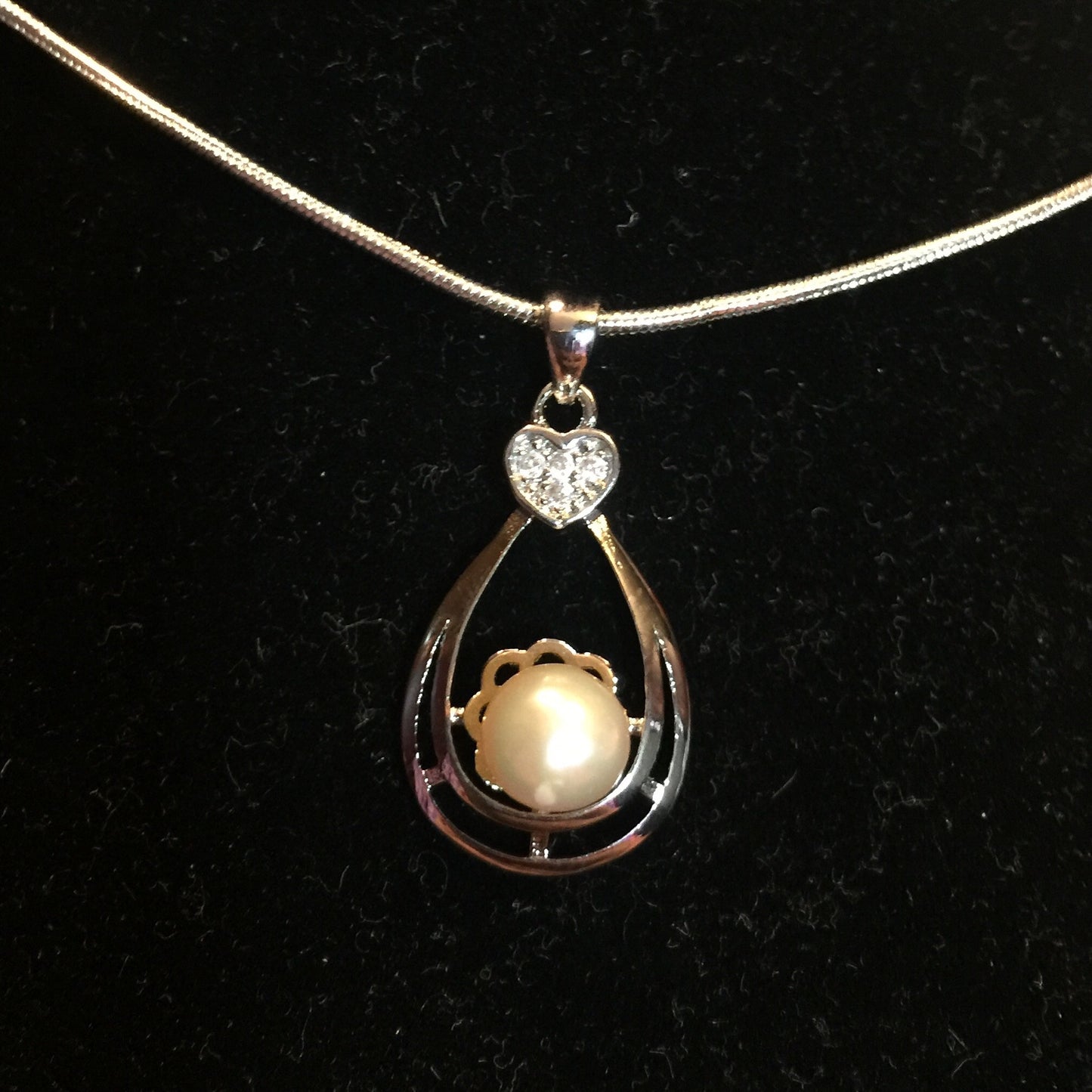 Hanging Heart Basket Single-Pearl Pendant Mounting (Silver Plated)