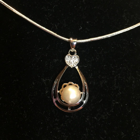 Hanging Heart Basket Single-Pearl Pendant Mounting (Silver Plated)