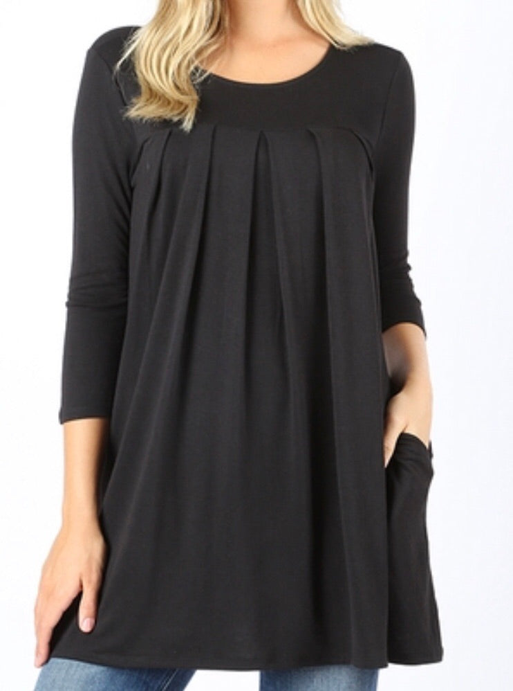 Tops, Long Sleeve Round Neck Pleated Top