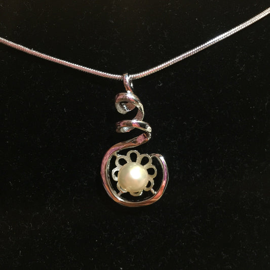Twisted Flower Single-Pearl Pendant Mounting (Silver Plated)