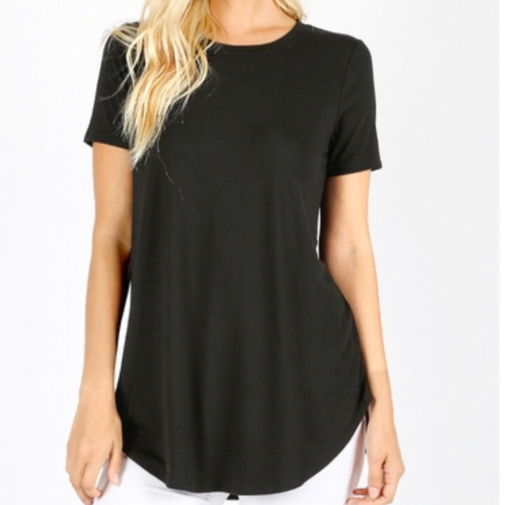 Tops, Short Sleeve Round Neck Round Hem Top