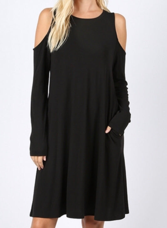 Dress, Cold Shoulder Long Sleeve Dress