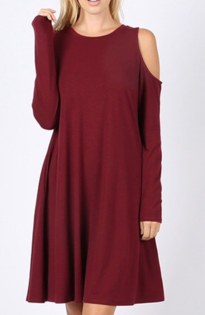 Dress, Cold Shoulder Long Sleeve Dress
