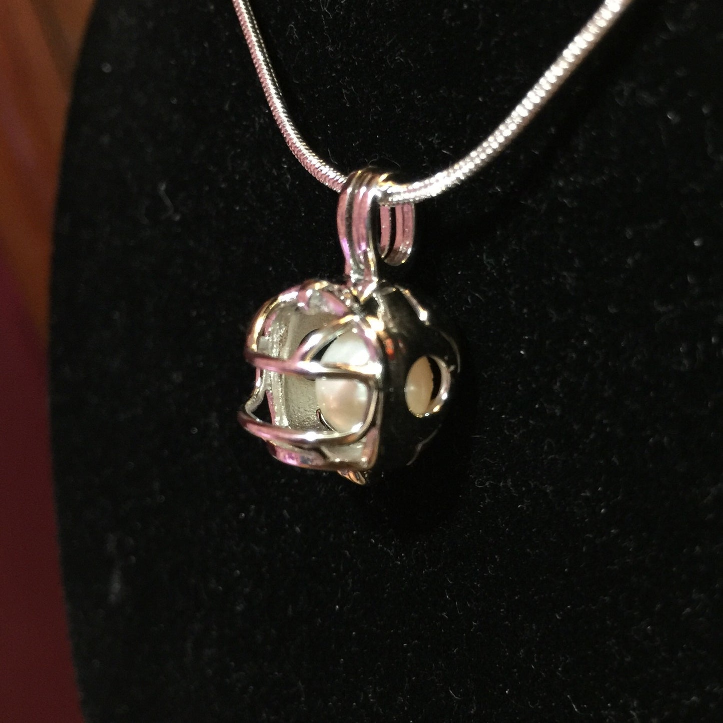 Football Helmet Single Pearl Cage Pendant (Sterling Silver)