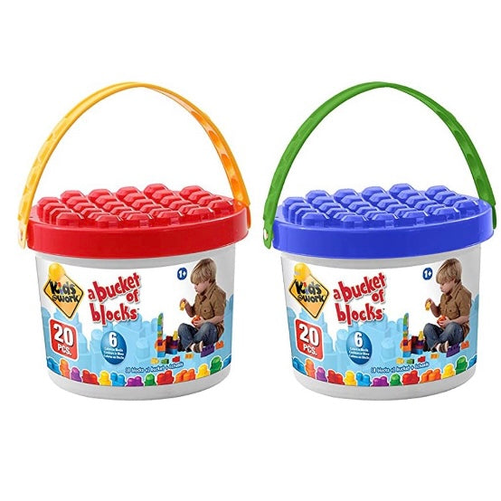 Kids@Work Bucket of Blocks, 20 Building Blocks with Storage Bucket